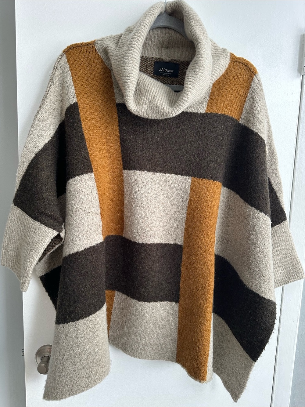 Zara Knit Colorblock Turtleneck Poncho Sweater (Size M)